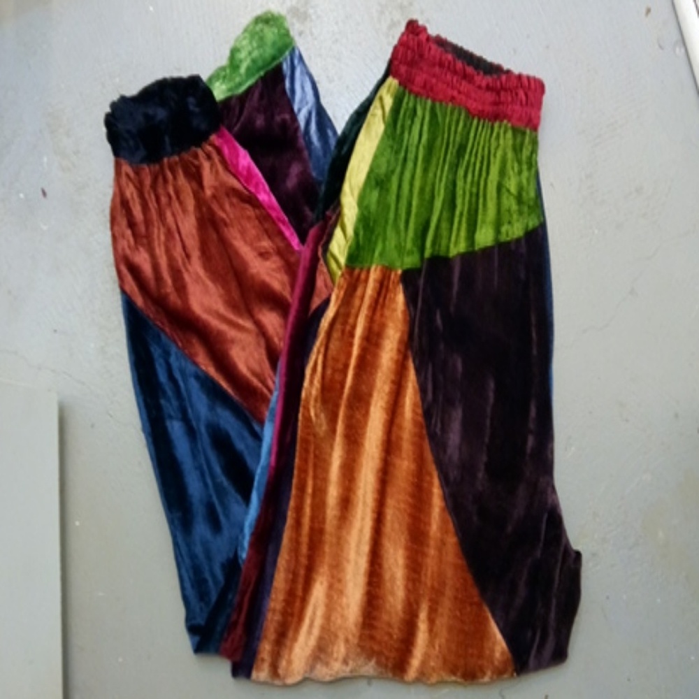 Velvet Patchwork Pants Elastic Waist Harem Style